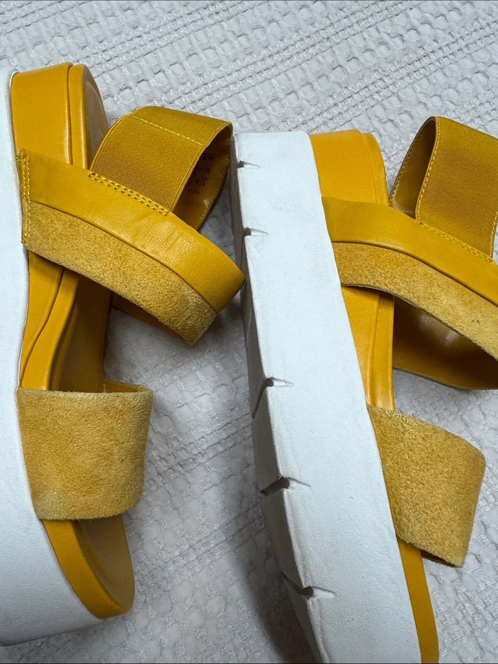 Franco Sarto Yellow Suede Strap Platform Sandals - Picture 5 of 7